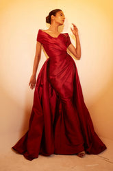 Maroon Silk Taffeta Gown