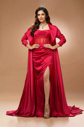 Corseted Satin Gown With Oversized Coat