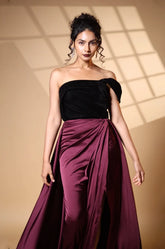 Black velvet and Wine Satin gown