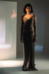 Metallic Foil Pleated Gown
