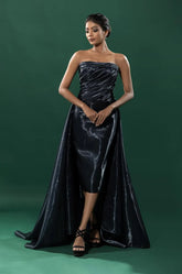 Deep Blue Liquid Organza Gown