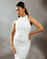 White sequins gown with Vertical Layered tulle skirt