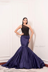 Black Rhinestone corset and blue mermaid gown