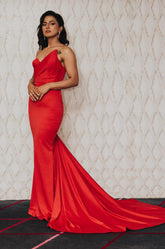 Red Asymmetric Corset Gown