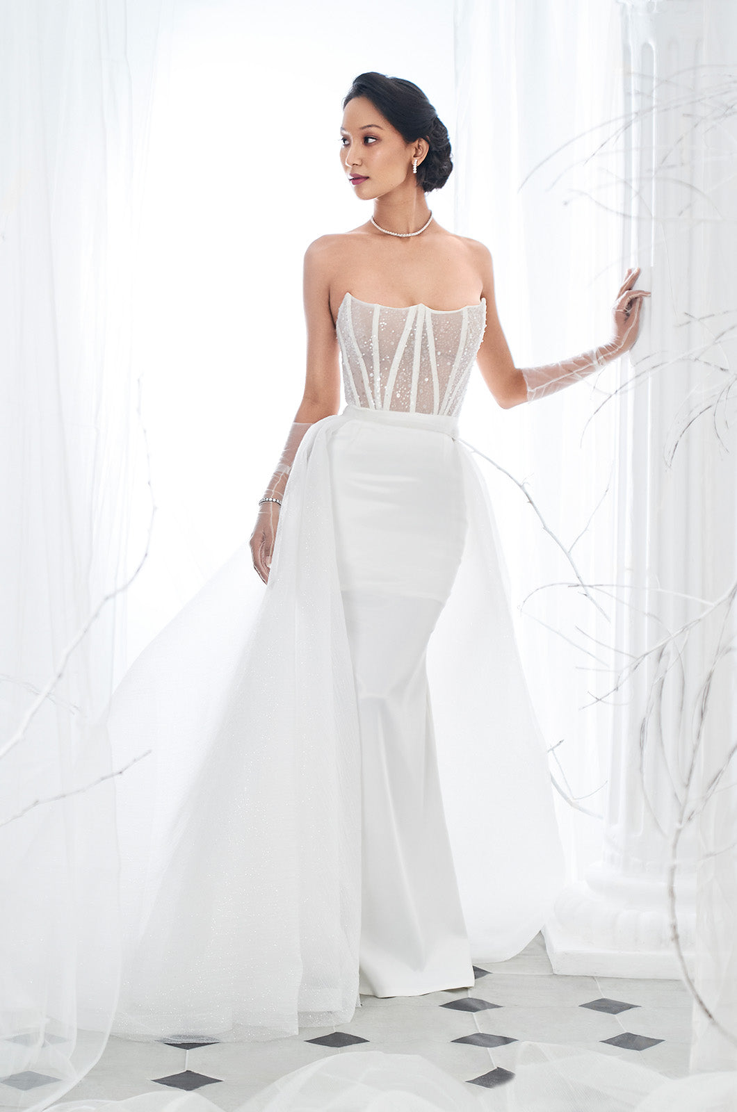 Overskirt gown with Inverted Sweet Heart Neckline