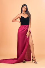 Velvet Corset With Silk Draped Skirt