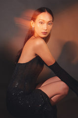Strapless Asymmetric Sequined Gown