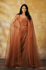 Copper Tulle Draped Gown