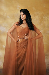 Copper Tulle Draped Gown