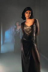 Metallic Foil Pleated Gown