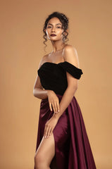 Black velvet and Wine Satin gown