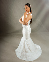 White sequins gown with Vertical Layered tulle skirt