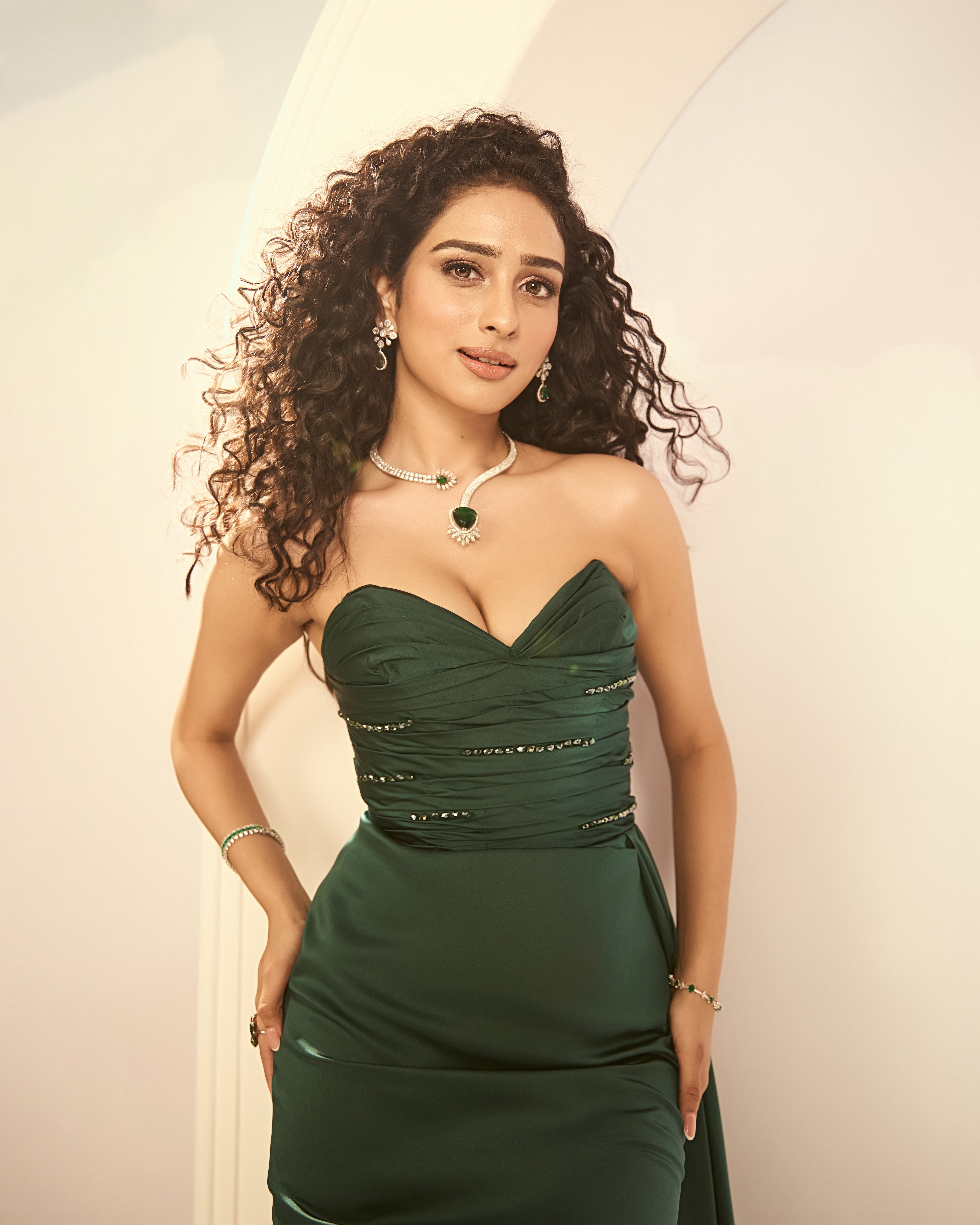 Basil Green Satin Gown