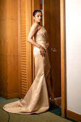 satin Gown with pointed neckline