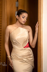 satin Gown with pointed neckline