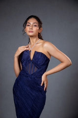 Blue pleated Gown
